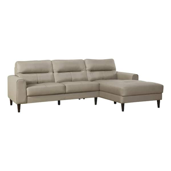 Lazzara Milford 96 in. Straight Arm 2-piece Leather Sectional Sofa in. Latte with Right Chaise