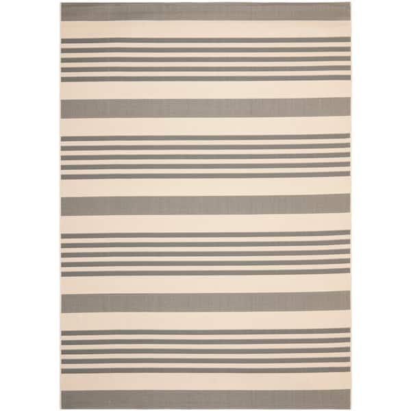 Courtyard Gray/Bone 8 ft. x 11 ft. Striped Indoor/Outdoor Patio Area Rug