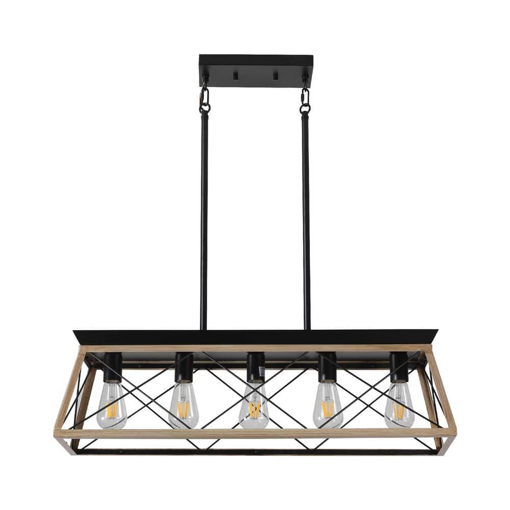 32 in. 5-Light Oak Metal Cage Design Chandelier with Adjustable Hanging Light (No Bulbs) price history on PriceWatchPro
