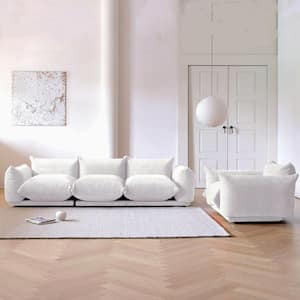 2-Pieces Flared Arm Wide Bread Shape Square Chenille Top Beige Sofa Couch Living Room Set (2-Seats Plus 3-Seats)