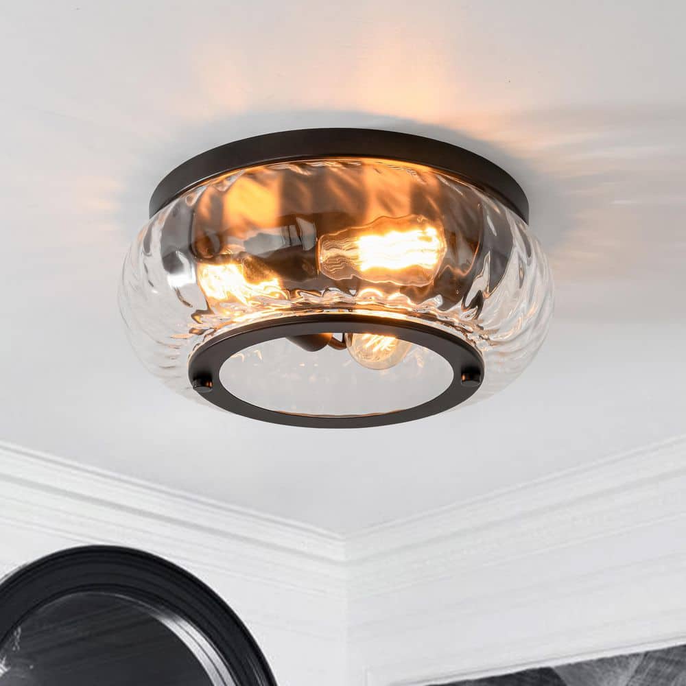 Adelina 3-Light 16 in. W Oil Rubbed Bronze Industrial Flush Mount Drum Ceiling Light with Ribbed Glass for Kitchens price history on PriceWatchPro