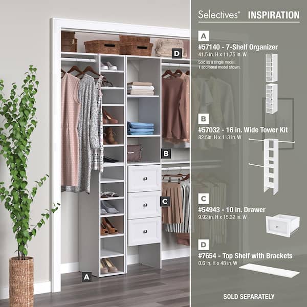 White Wood Closet Organizer Kit Shelving System Standard Home Storage 25 Inch W 