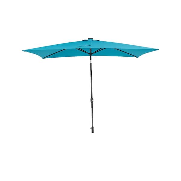 Unbranded 10 ft. x 6.5 ft. Outdoor Market Patio Umbrella Flip Umbrella with Crank and LED Light in Lake Blue