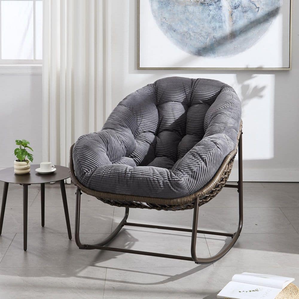 Comfortable Chair Papasan Chair Patio Rocking Chair With Ottoman