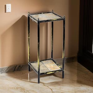 17 in. Black and Gray Square Stone Plant Stand with 2-Tier