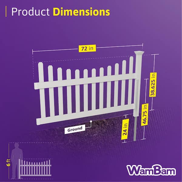 Zippity Outdoor Products 3.5 ft. H x 6 ft. W Permanent All American Vinyl Picket Fence Panel Kit with No-Dig Anchor and Cap