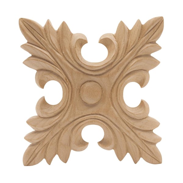 1/2 in. x 4 in. x 4 in. Unfinished Hand Carved North American Alder Wood Acanthus Applique Onlay Moulding (3-Pack)