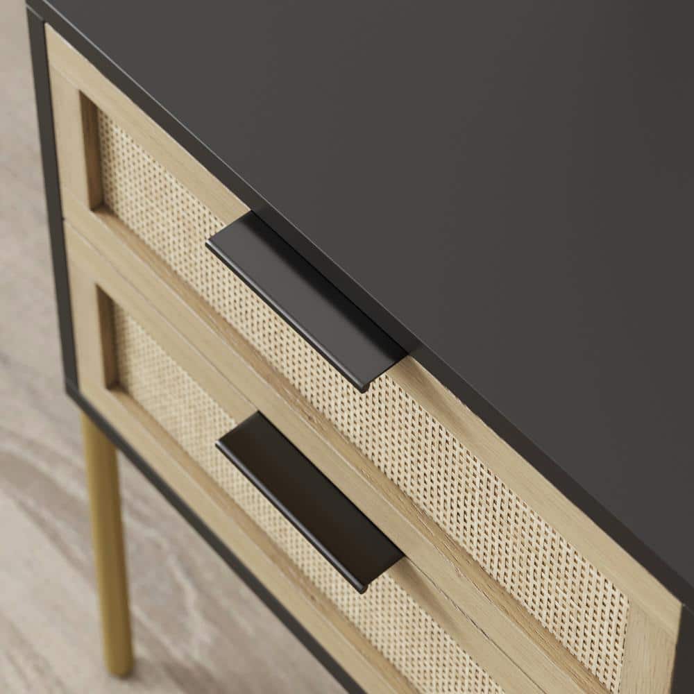 Andrew Black Oak Rattan End Table with Storage