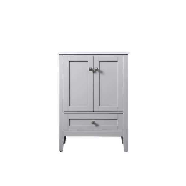 24 in. W x 19 in. D x 34 in. H Bath Vanity in Grey with Calacatta White Engineered Marble Top