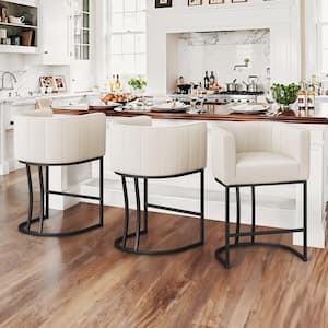 Siska 26 in.Modern Beige Fabric Upholstered Counter Stool with Black Metal Frame Barrel Counter Bar Stool Set of 3