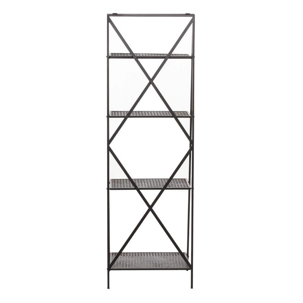 Modern Industrial Black Metal 4-Tier Ladder Bookshelf