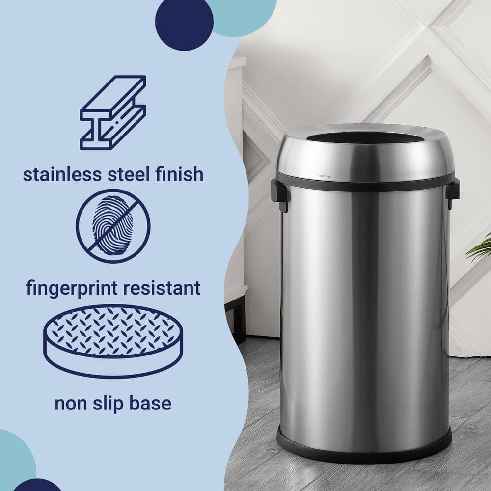 17.2-Gallon Stainless Steel Open-Top Trash Can