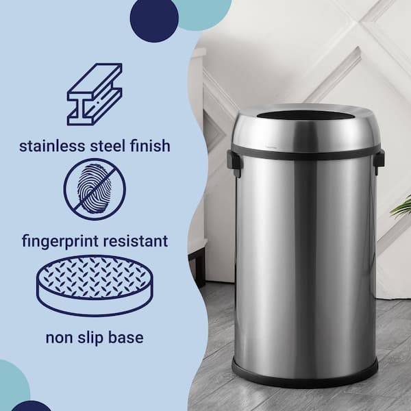 happimess Chuck Kitchen/Office 17.2 Gal. Chrome Open-Top Trash Can
