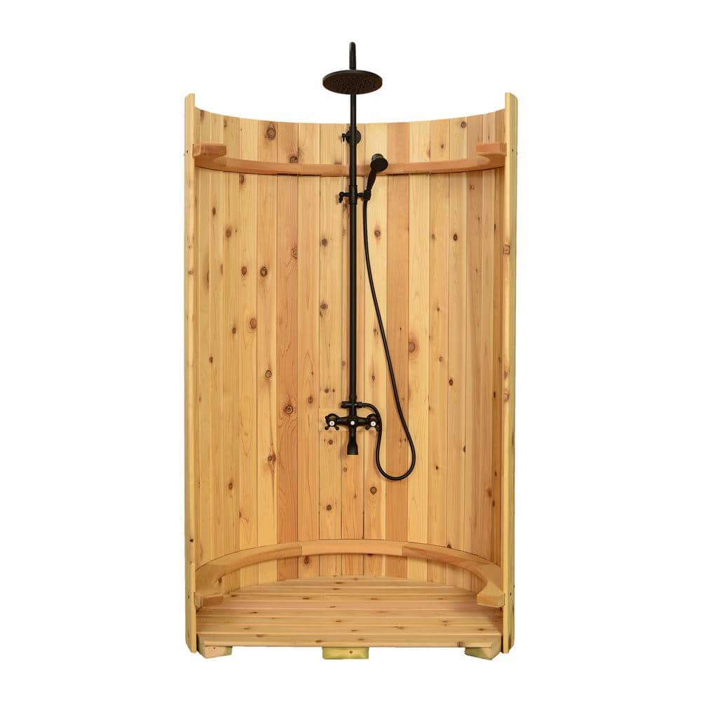 Ellipse Outdoor Shower In Rustic Cedar With Onyx Fixtures