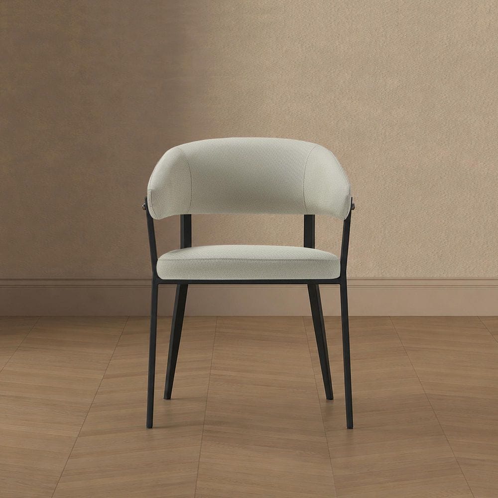 Belle Modern Oatmeal Textured Faux Leather Upholstered Dining Arm Chair with Metal Legs