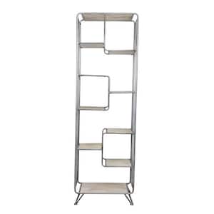 Quimby 75.2 in. Silver Staggered Tall Bookshelf - Black, Natural with 8 Shelves
