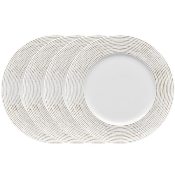 Noritake Khaki Hammock 11 in. Khaki Porcelain Stripes Rim Dinner Plates (Set of 4)