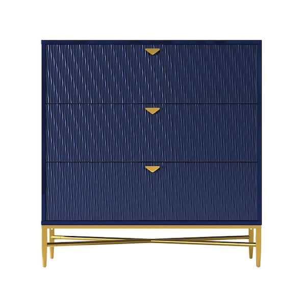 Kahomvis Modern Blue 3-Drawer 32 in. Wood Nightstand
