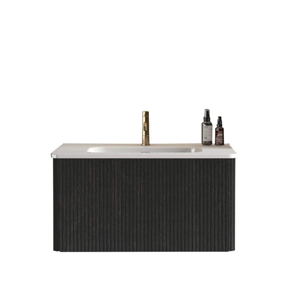 30 in. Wall-Mounted Black Bath Vanity with White Ceramic Top Pre-assembled price history on PriceWatchPro