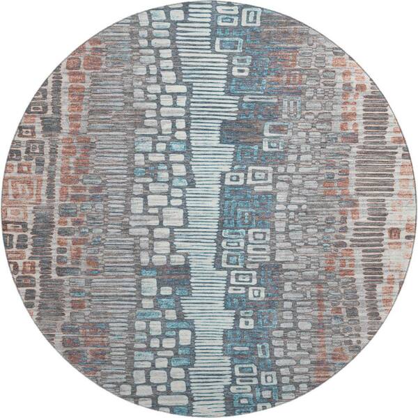 Mayfield Premium Machine Washable Abstract AMF2268 Copper 8 ft. x 8 ft. Round Rug