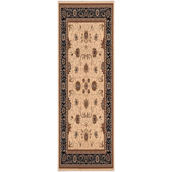 Majestic Beige Black, 2 ft. x 16 ft. Persian Indoor Traditional Runner Rug