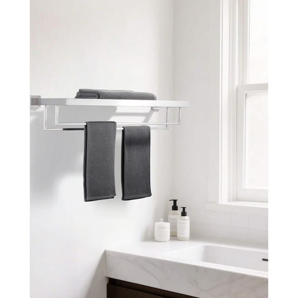 32 in. Square Single Towel Rack Holders Wall Mounted in Brushed Nickel
