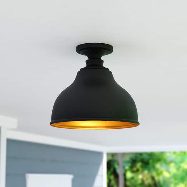 VAXCEL Delano Bronze Gold Farmhouse Barn Dome Outdoor Flush Mount 1-Light Ceiling Light