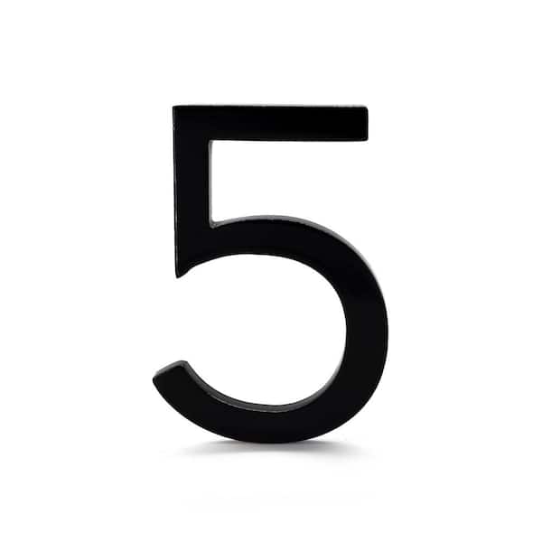 Montague Metal Products 4 in. Black Aluminum Floating or Flat Modern House Number 5