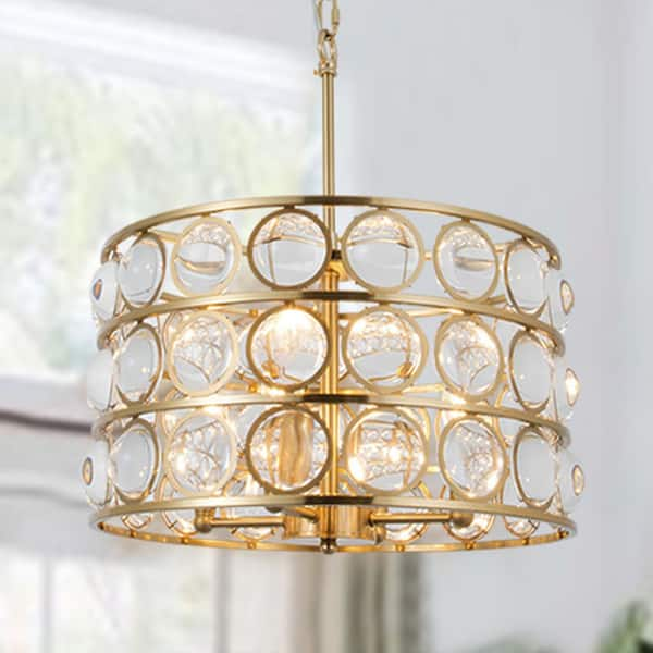 Maxax Indianapolis 4 -Light Unique/Statement&Kitchen Island Drum Glam Chandelier With Crystal Accents