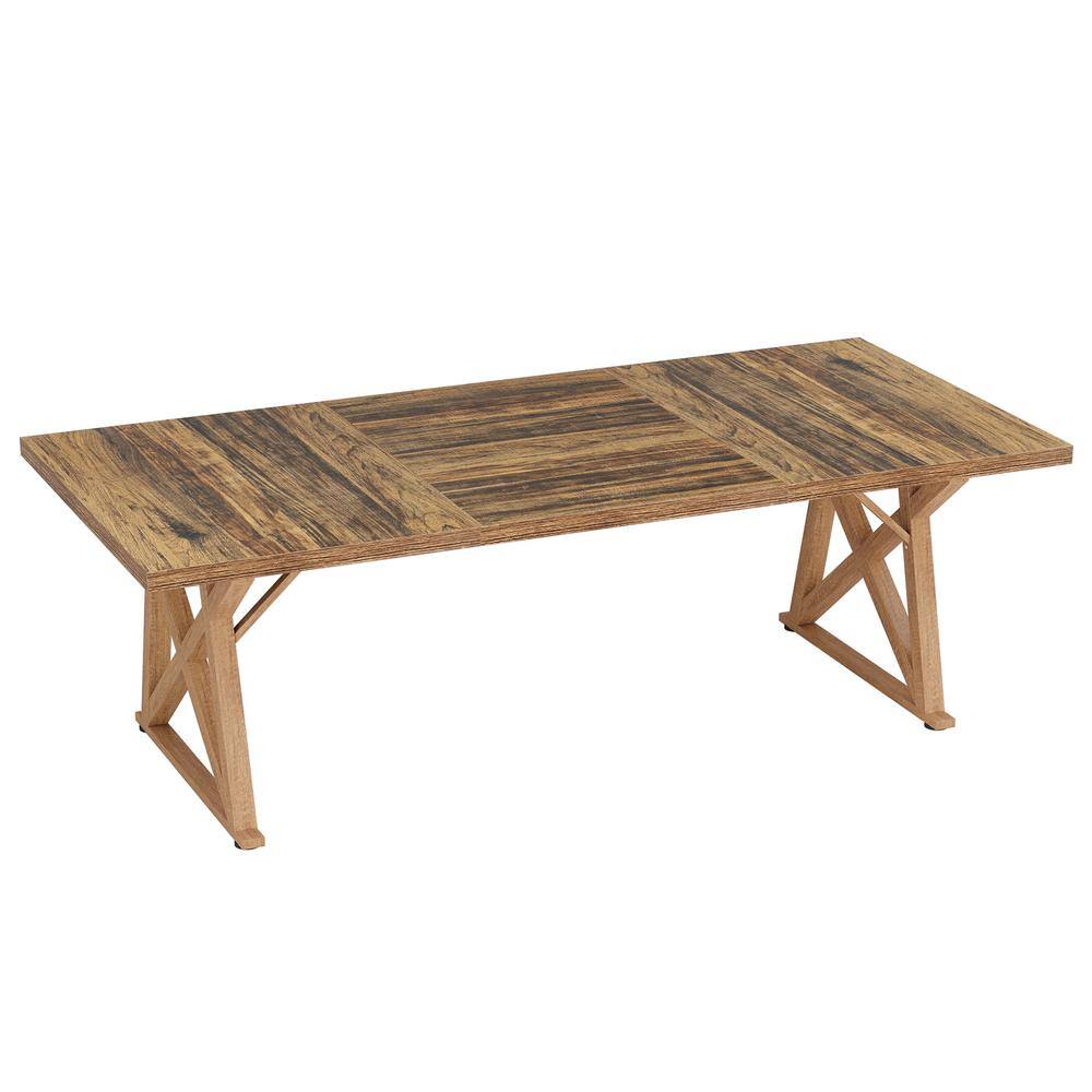 Moronia Brown Wood 70.9 in. Sled Dining Table Seats 8, Rectangle Dining Table with Metal Frame for Big Family