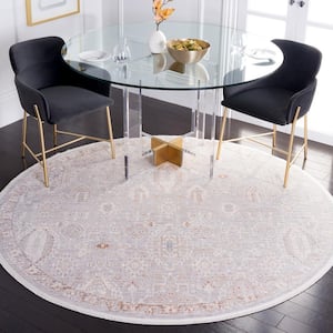 Marmara Gray/Blue Rust 7 ft. x 7 ft. Round Border Floral Area Rug