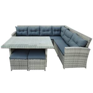 Gray 6-Piece Wicker Patio Conversation Furniture Set Outdoor with Gray Cushions