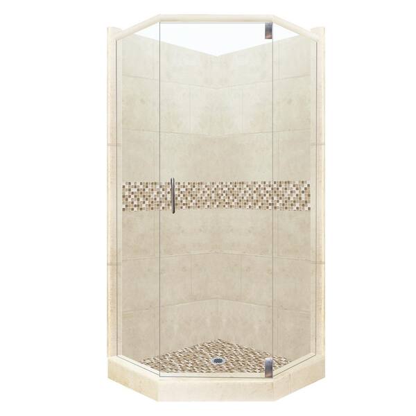 American Bath Factory Roma Grand Hinged 36 in. x 42 in. x 80 in. Left-Cut Neo-Angle Shower Kit in Desert Sand and Chrome Hardware