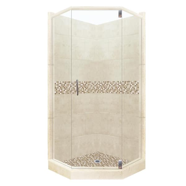 American Bath Factory Roma Grand Hinged 42 in. x 42 in. x 80 in. Neo-Angle Shower Kit in Desert Sand and Chrome Hardware