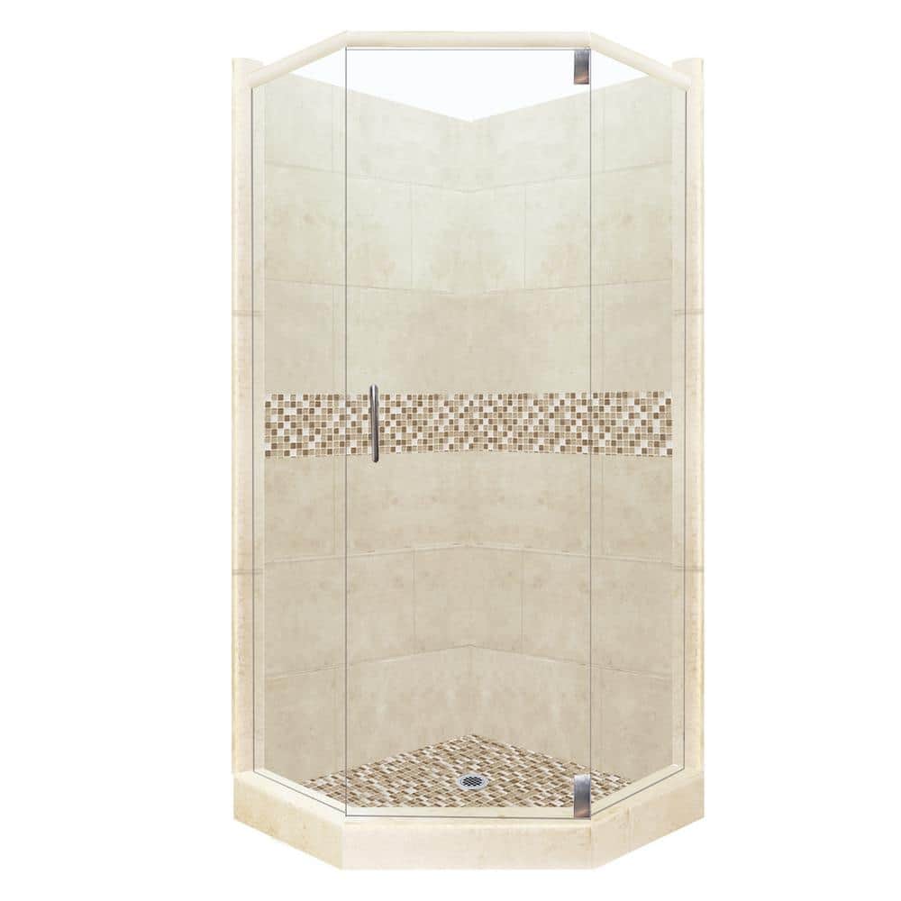 American Bath Factory Roma Grand Hinged 42 in. x 48 in. x 80 in. Right-Cut Neo-Angle Shower Kit in Desert Sand and Chrome Hardware, Roma and Desert Sand/Chrome -  NGH-4842DR-RCCH