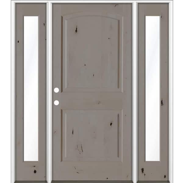 Krosswood Doors 60 in. x 80 in. Knotty Alder 2 Panel Right-Hand/Inswing Clear Glass Weathered Gray Stain Wood Prehung Front Door DFSL