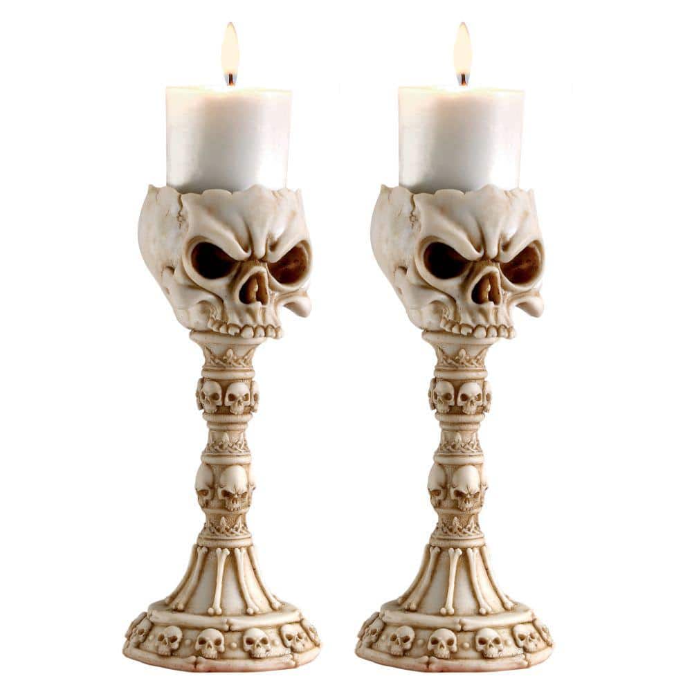 Skullduggery Gothic Fantasy Skull Tabletop Candlestick Set