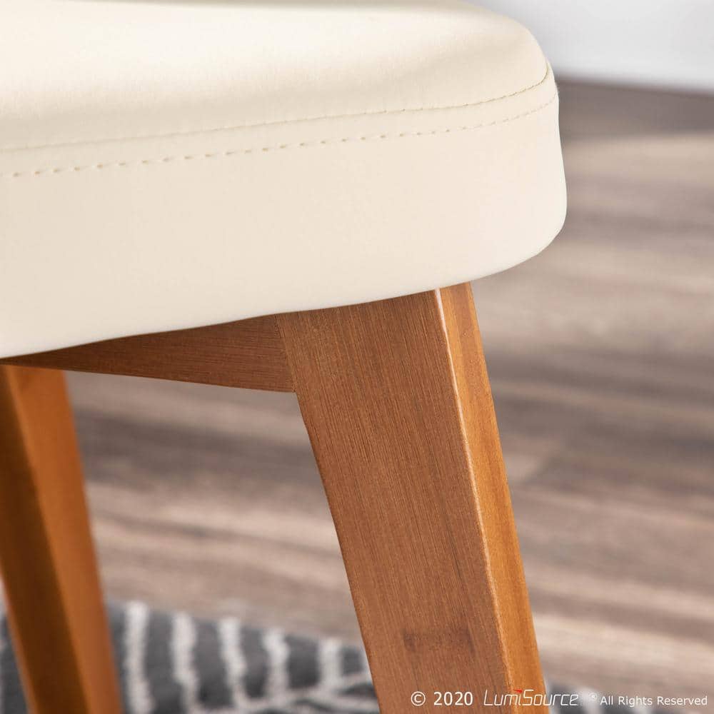 Walnut and Cream Faux Leather High Side Chair with Mid-Century Charm