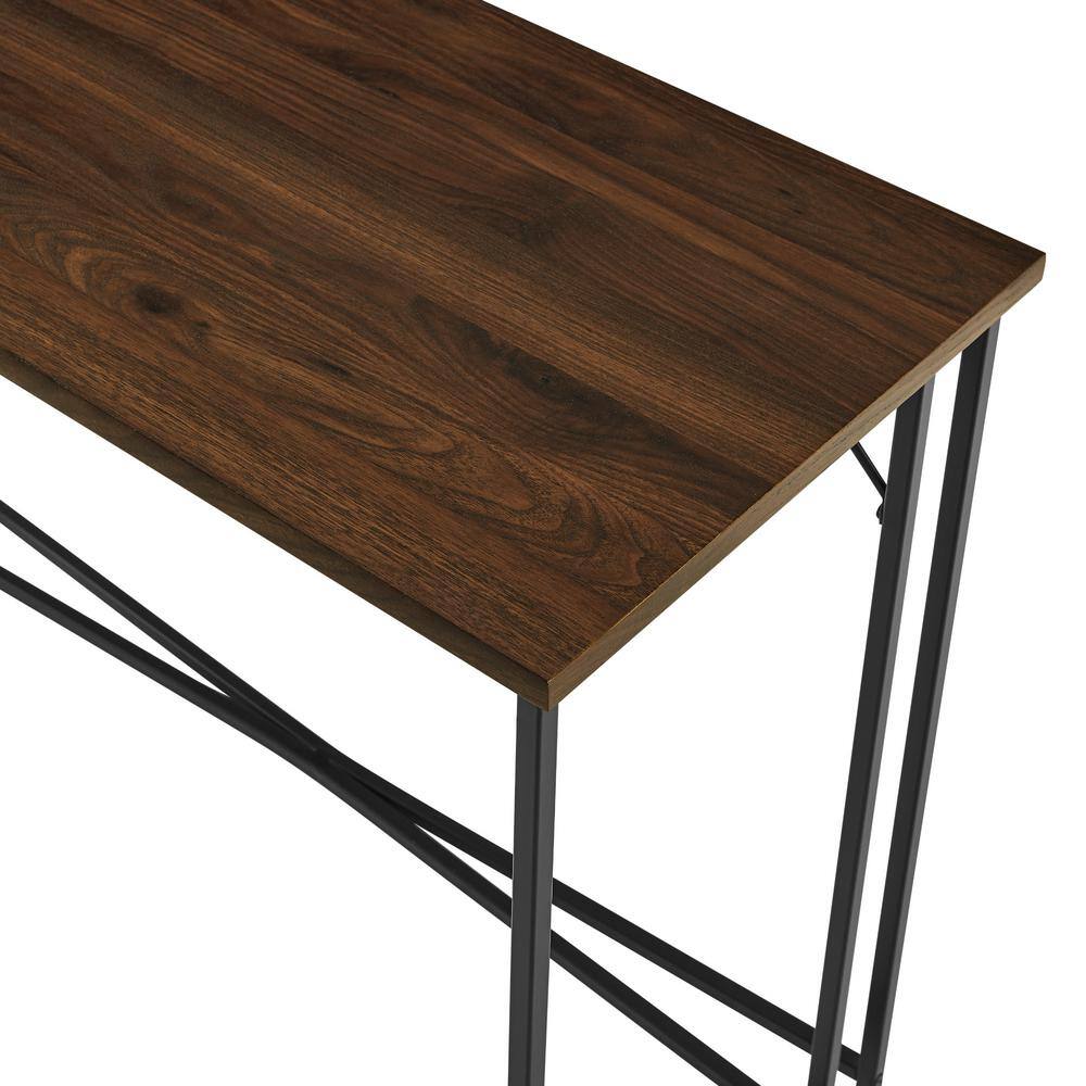 Dark Walnut and Black Metal Y-Leg Writing Desk