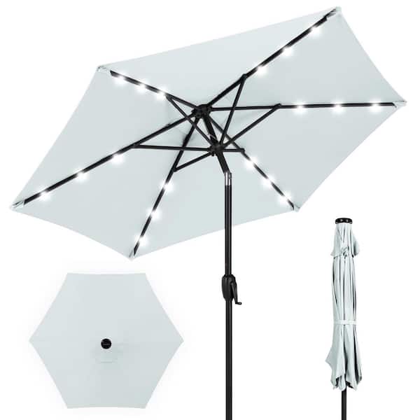Best Choice Products Baby Blue 7.5 ft. Outdoor Solar Patio Umbrella with Tilt, Crank and LED Lights