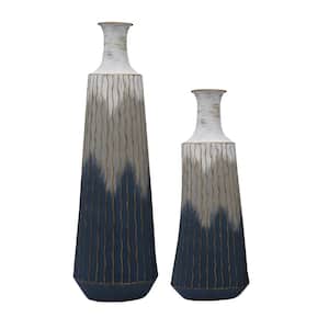 20 in. and 27 in. Metal Vase in Blue and Gray (Set of 2)