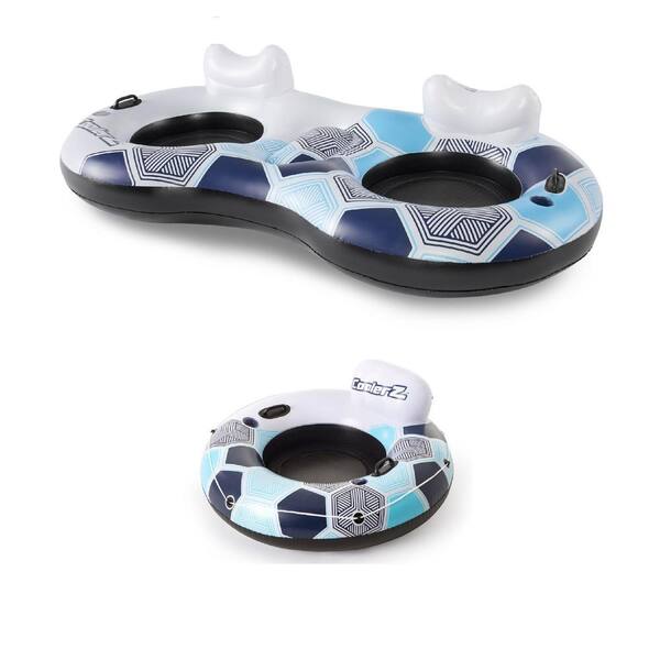 Bestway Inflatable 2 Person Lake Pool Tube, CoolerZ Inflatable Pool River Tube, Multicolor (2 Pack)