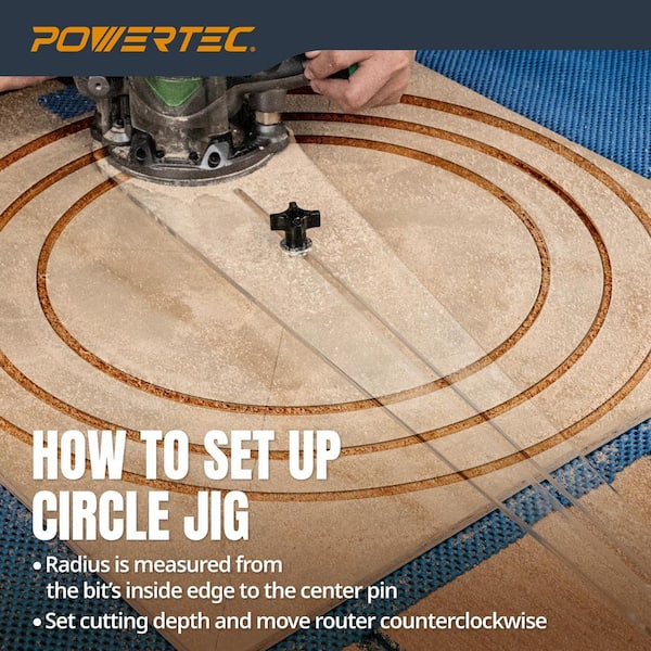 Circle Cutter Router Jig Cuts Perfect Circles from 10 in. to 53 in., Circle Guide Kit Includes Pivot Pins
