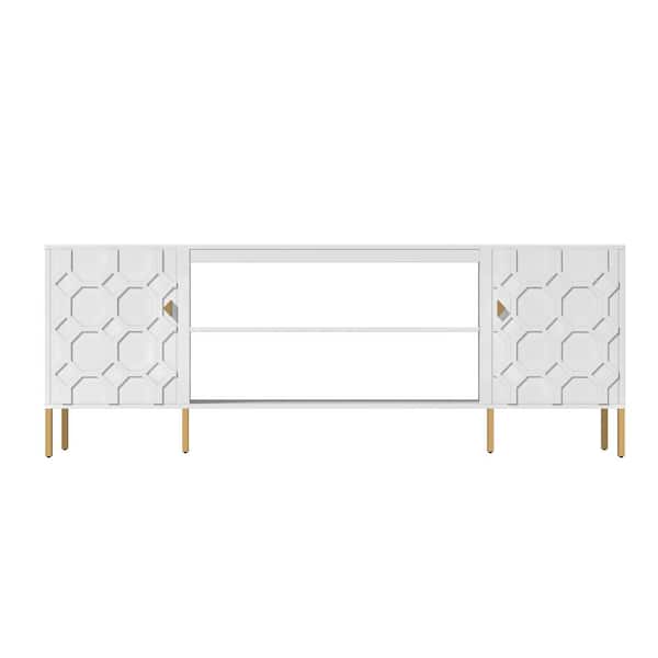 Clihome 70 in.W White Storage Entertainment Center with Adjustable Shelf Fits TV Up to 78 in.
