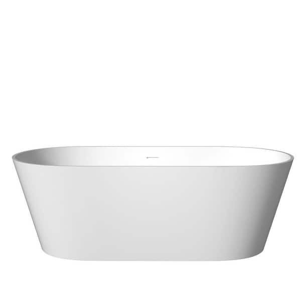 65 in. x 29.5 in. Soaking Freestanding Solid Surface Resin Stone Rectangular Bathtub with Center Drain in Matte White