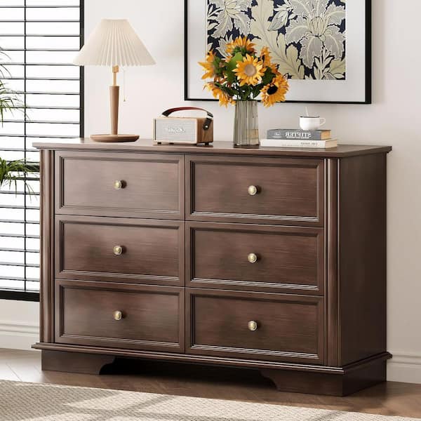 Brown 6-Drawer 47. 24 in. Wide Chest of Drawers