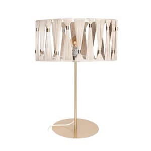Macclenny 7.08 in. W x 20.22 in. H Brushed Brass Table Lamp with Beige/Brushed Brass Textile Thread Drum Shade
