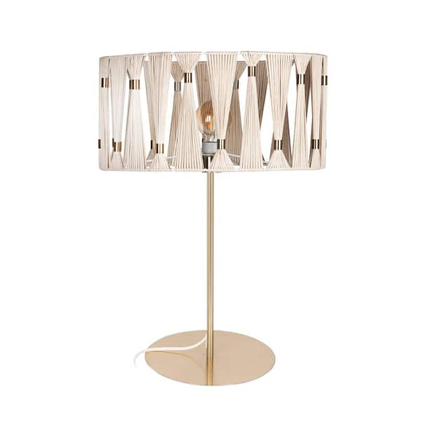 Eglo Macclenny 7.08 in. W x 20.22 in. H Brushed Brass Table Lamp with Beige/Brushed Brass Textile Thread Drum Shade