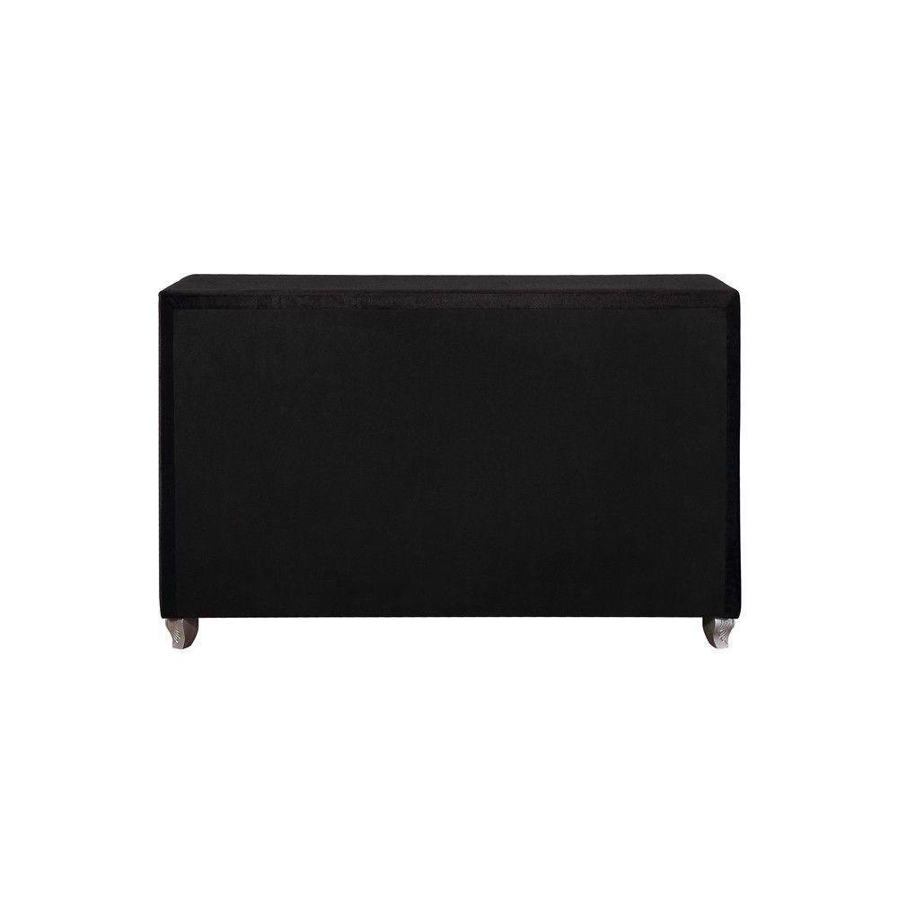 Black Velvet Upholstered Dresser with Crystal Tufted Drawers