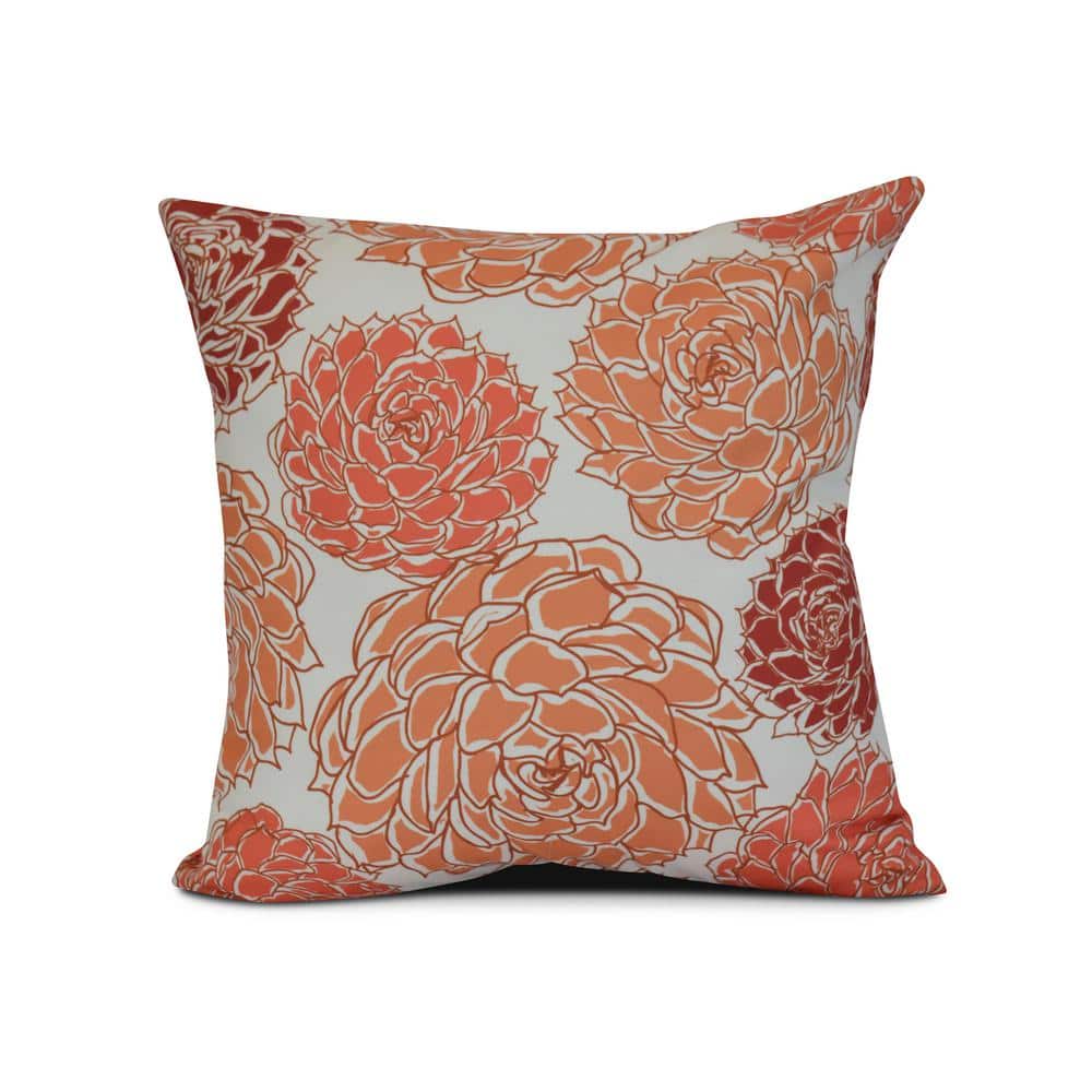 Olivia Floral Print Throw Pillow in Coral